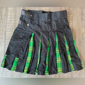 Celtic Hybrid Utility Kilt Skirt With Green Tartan Insets Men’s Size 36